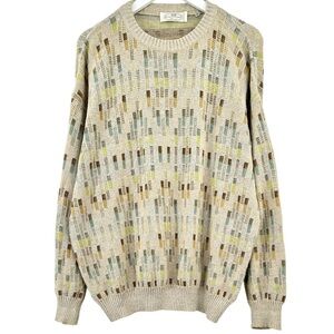 COOGI Style Italian Vintage Pronto Uomo Beige Gray Textured Relaxed Fit Sweater